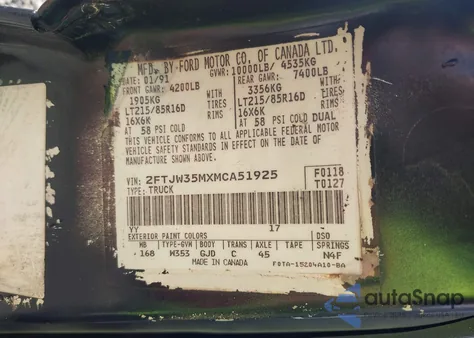 1991 Ford F350 из США, поврежденный, VIN 2FTJW35MXMCA51925